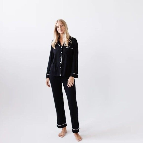 Cozy Earth Other - Cozy Earth Pajama Black Set Pants Shirt Bamboo Viscose Collared Womens Tall L